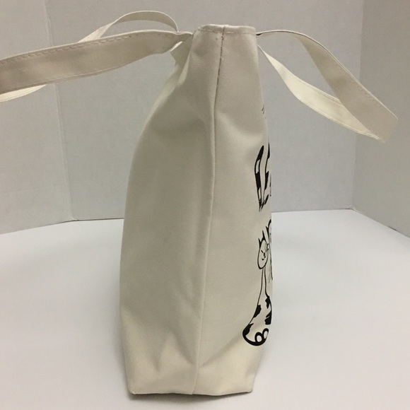 Off White Lined Zip Top Cat Lovers Book Bag Tote - Picture 2 of 7